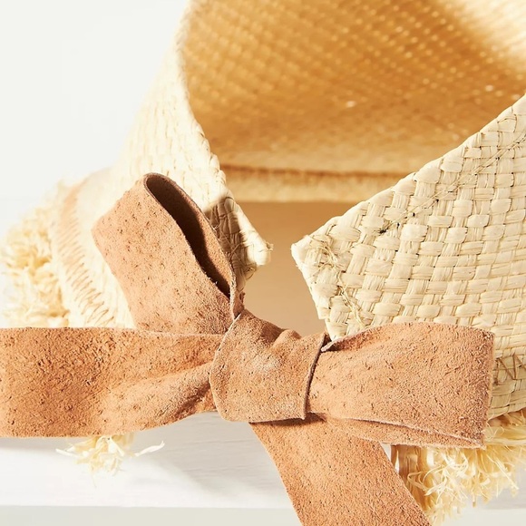 Anthropologie Wyeth Fringe New Stylish Tan Straw Sun Visor